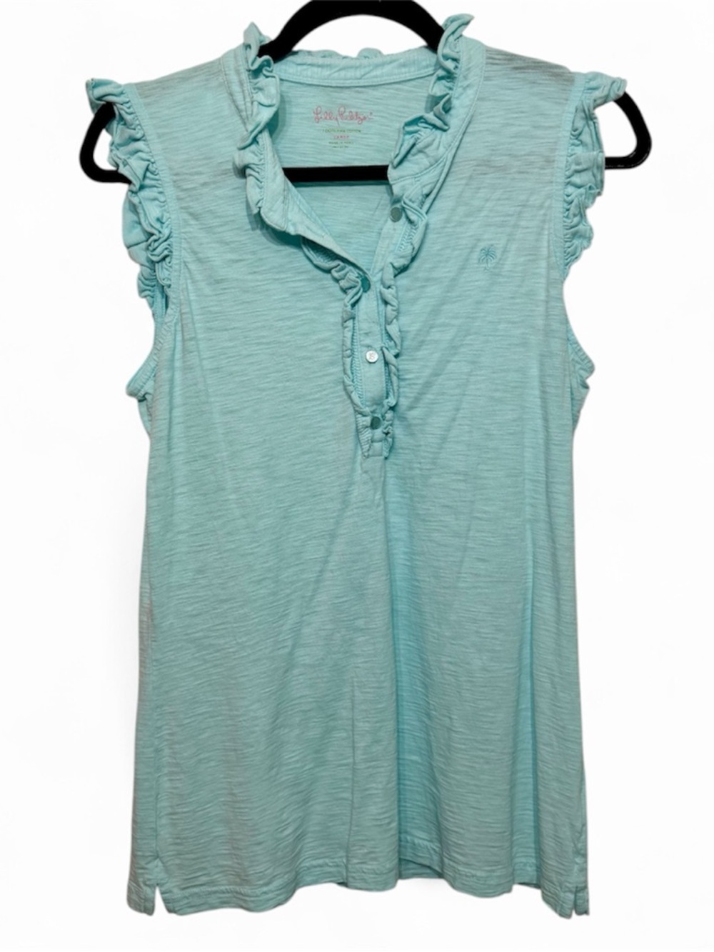 Lilly Pulitzer Sleeveless Ruffle V-Neck Camisole - Aqua Blue Sz L